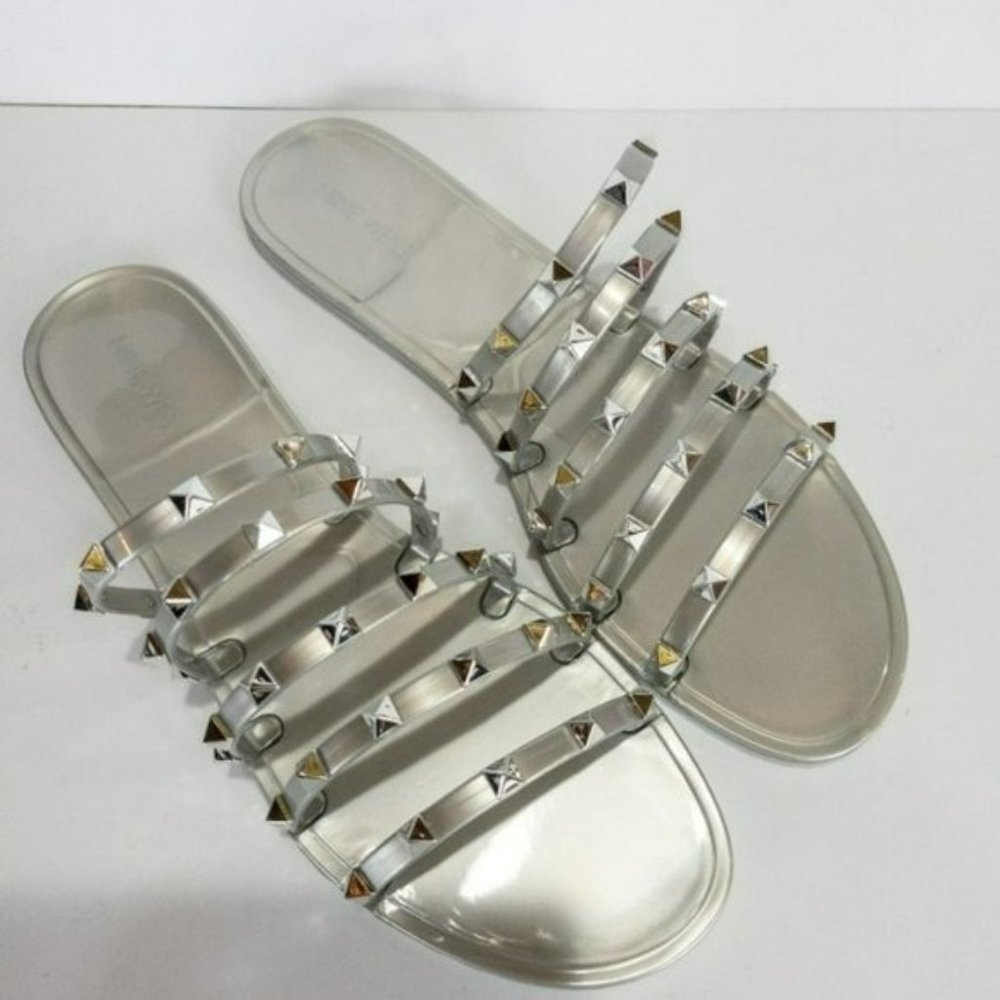 Nine West Charli Flat Jelly Slide Sandals Silver Gray -10 - Picture 6 of 8